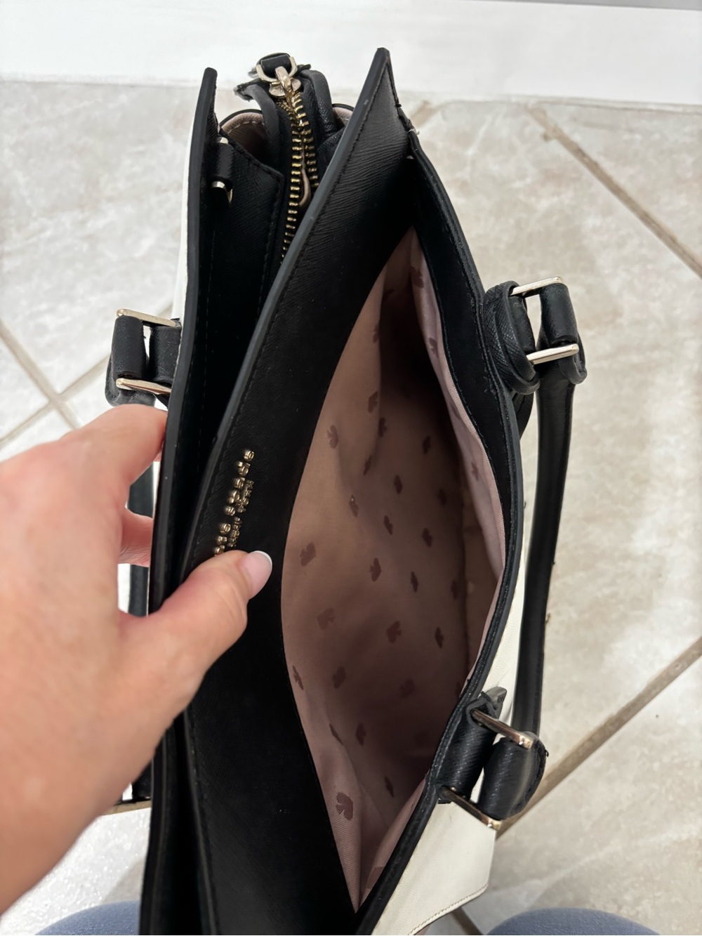 kate spade Two-Tone Satchel in White, Black and Taupe - Picture 8 of 14